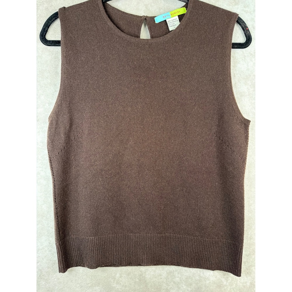 Beth Bowley Sweater Vest Womens L Brown Cashmere Shell Keyhole Back Knit Top